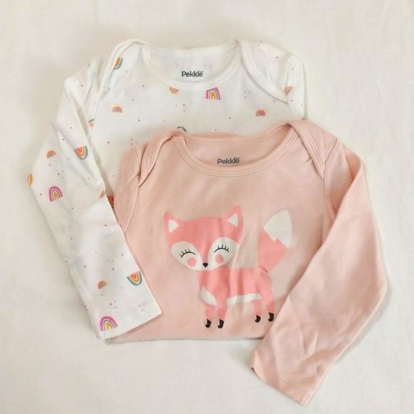pekkle 2-pack long sleeve bodysuit diaper shirt bundle 24 months baby girl - Picture 1 of 10